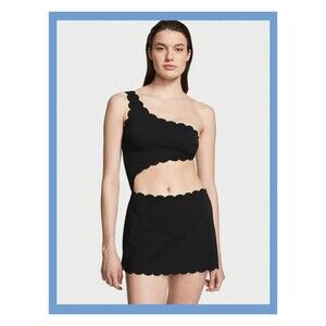 NWT Victoria's Secret Swim XXL Black Scallop One Shoulder Cutout Swim Dress